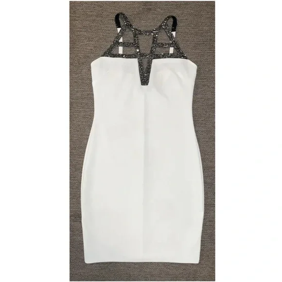 Charlotte Russe White and gray sparkly geometric moon rock mini cocktail dress! - Picture 11 of 15